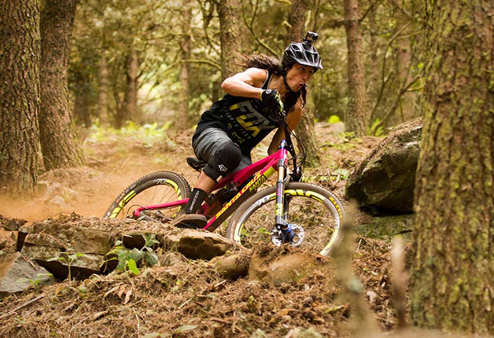 Josh 'Ratboy' Bryceland smashing the mountain bike trails of Madeira on his new Santa Cruz Bronson.